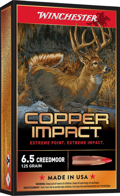 Winchester Ammo X65CLF Copper Impact  6.5Creedmoor 125gr Copper Extreme Point Lead Free 20 Per Box/10 Case                                                                                              
