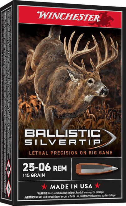 Winchester Ammo SBST2506 Ballistic Silvertip  25-06Rem 115gr Rapid Controlled Expansion Polymer Tip 20 Per Box/10 Case                                                                                  