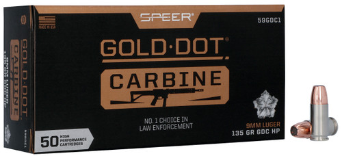 Speer 59GDC1 Gold Dot  9mmLuger 135gr Hollow Point 50 Per Box/20 Case                                                                                                                                   