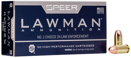 Speer 53653 Lawman  45ACP 230gr Total Metal Jacket Flat Nose 50 Per Box/20 Case                                                                                                                         