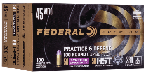 Federal P45HST2TM100 Premium Practice & Defend 45ACP 230gr HST JHP/Syntech TSJ 100 Per Box/5 Case                                                                                                       