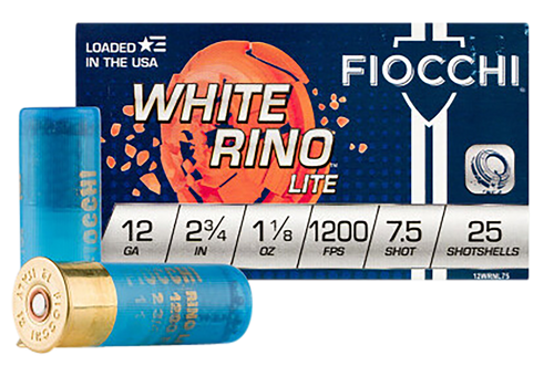 Fiocchi 12WRNL75 Exacta Target White Rino Lite 12Gauge 2.75" 1 1/8oz 7.5Shot 25 Per Box/10 Case                                                                                                         