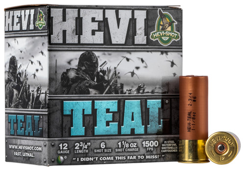 HEVI-Shot HS61226 HEVI-Teal  12Gauge 2.75" 1 1/8oz 6Shot 25 Per Box/10 Case                                                                                                                             