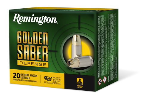 Remington Ammunition 27604 Golden Saber Defense 9mmLuger 147gr Brass Jacketed Hollow Point 20 Per Box/25 Case                                                                                           