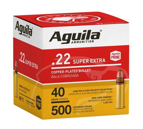 Aguila 1B221115 Super Extra High Velocity 22LR 40gr Copper Plated Solid Point 500 Per Box/4 Case                                                                                                        