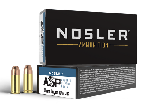 Nosler 51054 Assured Stopping Power Handgun 9mmLuger 124gr Jacketed Hollow Point 50 Per Box/10 Case                                                                                                     