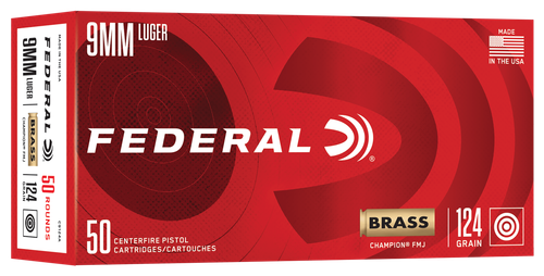 Federal C9124A   9mmLuger 124gr Full Metal Jacket 50/Box                                                                                                                                                