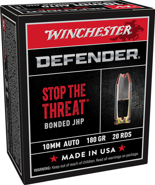 Winchester Ammo S10MMPDB Defender  10mmAuto 180gr Bonded Jacket Hollow Point 20 Per Box/10 Case                                                                                                         