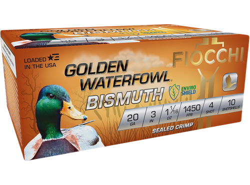 Fiocchi 203GB4 Golden Waterfowl Bismuth 20Gauge 3" 1 1/16oz 4Shot 10 Per Box/10 Case                                                                                                                    