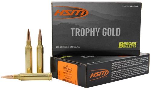HSM 7MAG168VLD Trophy Gold Extended Range 7mm Rem Mag 168 gr Berger Hunting VLD Match 20 Per Box/ 20 Case                                                                                               