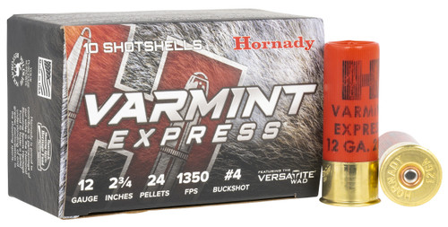 Hornady 86243 Varmint Express  12 Gauge 2.75" 4 Buck Shot 10 Per Box/ 10 Case                                                                                                                           