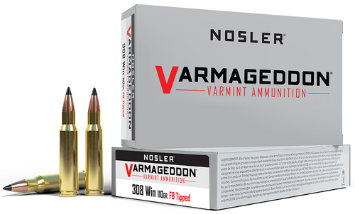 Nosler 40272 Varmageddon  308Win 110gr Flat Base Tipped 20 Per Box/10 Case                                                                                                                              