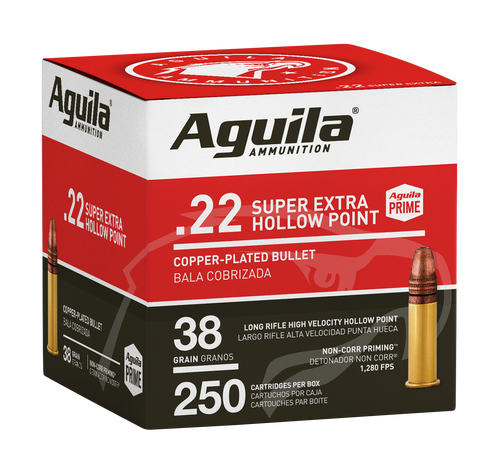 Aguila 1B221103 Super Extra High Velocity 22LR 38gr Copper Plated Hollow Point 250 Per Box/8 Case                                                                                                       