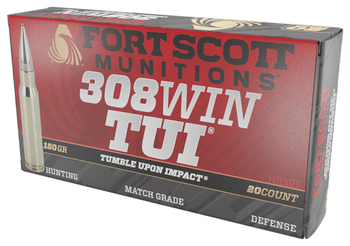 Fort Scott Munitions 308150SCV2 Tumble Upon Impact (TUI) Rifle 308Win 150gr Solid Copper Spun 20 Per Box/10 Case                                                                                        