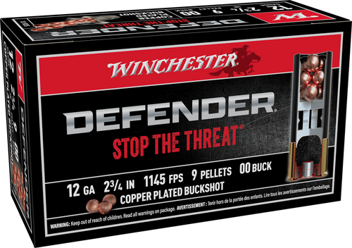 Winchester Ammo SB1200PD Defender  12Gauge 2.75" 9Pellets Copper Plated 00Buck Shot 10 Per Box/10 Case                                                                                                  