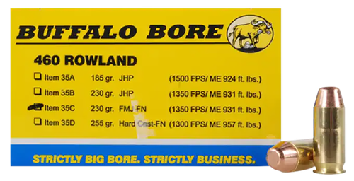Buffalo Bore Ammunition 35C20 Personal Defense Strictly Business 460Rowland 230gr Full Metal Jacket Flat Nose 20 Per Box/12 Case                                                                        