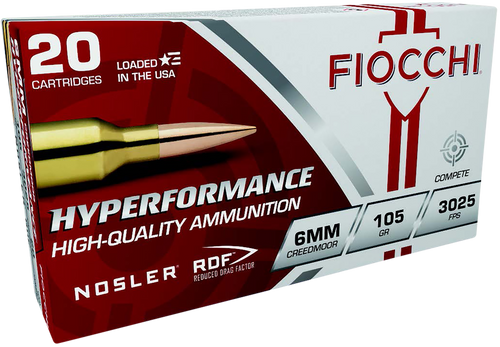 Fiocchi 6CMRD Hyperformance Match 6mmCreedmoor 105gr Nosler Reduced Drag Factor 20 Per Box/10 Case                                                                                                      