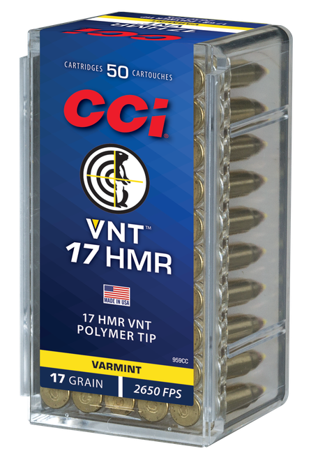 CCI 959CC VNT Rimfire 17HMR 17gr Varmint Tipped 50 Per Box/40 Case                                                                                                                                      