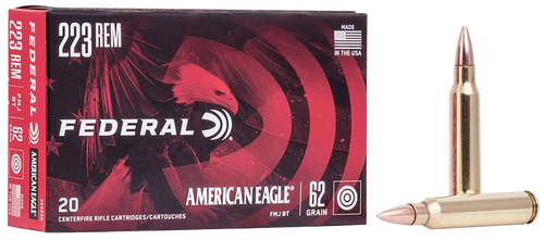 Federal AE223N American Eagle Rifle 223Rem 62gr Full Metal Jacket Boat Tail 20 Per Box/25 Case                                                                                                          