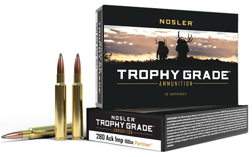 Nosler 60044 Trophy Grade  280Ackley Improved 160gr Nosler Spitzer Partition 20 Per Box/10 Case                                                                                                         