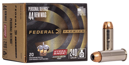 Federal P44HS1 Premium Personal Defense 44RemMag 240gr Hydra-Shok Jacketed Hollow Point 20 Per Box/25 Case                                                                                              