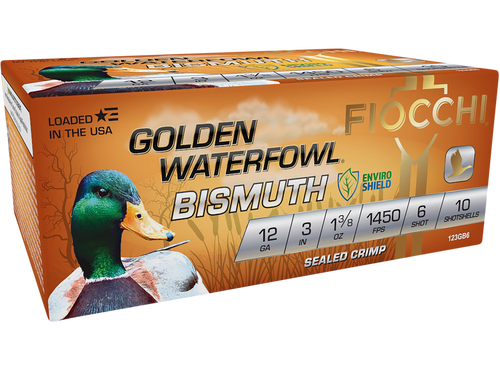 Fiocchi 123GB6 Golden Waterfowl Bismuth 12Gauge 3" 1 3/8oz 6Shot 10 Per Box/10 Case                                                                                                                     