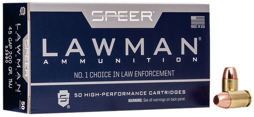 Speer 53980 Lawman  45GAP 200gr Total Metal Jacket Flat Nose 50 Per Box/20 Case                                                                                                                         