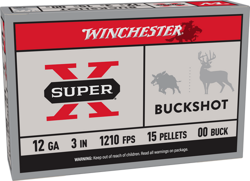 Winchester Ammo XB12300 Super X  12Gauge 3" 15Pellets 00Buck Shot 5 Per Box/50 Case                                                                                                                     