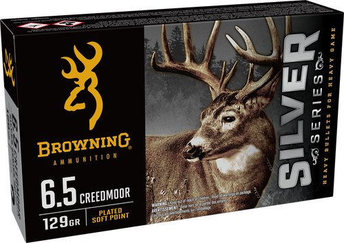 Browning Ammo B192600651  Silver 6.5Creedmoor 129gr Plated Soft Point 20 Per Box/10 Case                                                                                                                