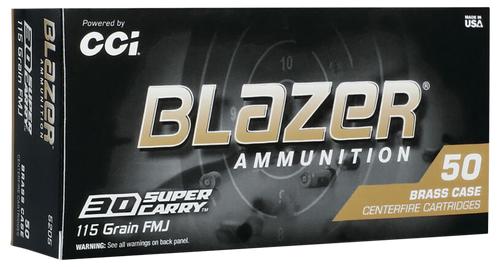 CCI 5205 Blazer Brass Handgun 30Super Carry 115gr Full Metal Jacket Flat Nose 50 Per Box/20 Case                                                                                                        