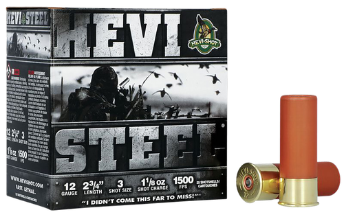 HEVI-Shot HS61223 HEVI-Steel  12Gauge 2.75" 1 1/8oz 3Shot 25 Per Box/10 Case                                                                                                                            