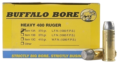 Buffalo Bore Ammunition 13A20 Heavy Strictly Business 480Ruger 370gr Lead Flat Nose 20 Per Box/12 Case                                                                                                  