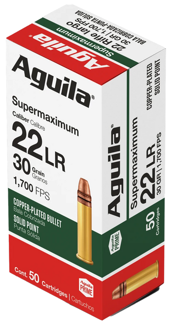 Aguila 1B220298 Supermaximum  22LR 30gr Copper Plated Solid Point 50 Per Box/20 Case                                                                                                                    