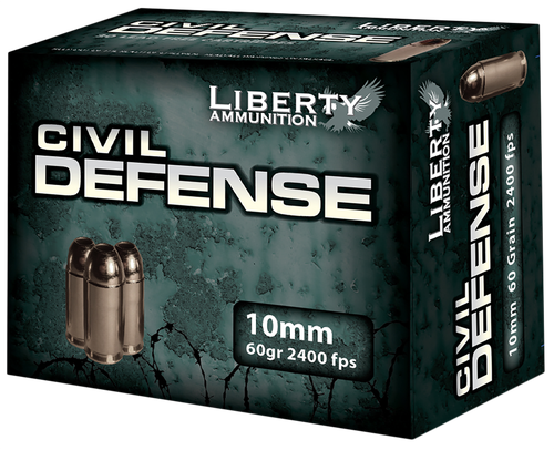 Liberty Ammunition LACD10032 Civil Defense  10mmAuto 60gr Lead Free Fragmenting Hollow Point 20 Per Box/50 Case                                                                                         