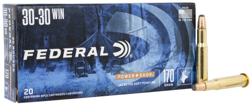Federal 3030B Power-Shok  30-30Win 170gr Jacketed Soft Point 20 Per Box/10 Case                                                                                                                         