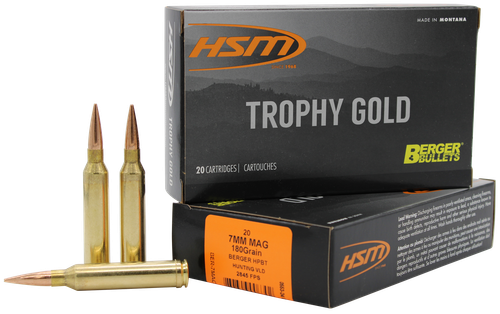 HSM 7MAG180VLD Trophy Gold Extended Range 7mm Rem Mag 180 gr Berger Hunting VLD Match 20 Per Box/ 20 Case                                                                                               