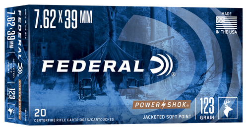 Federal 76239B Power-Shok  7.62x39mm 123gr Jacketed Soft Point 20 Per Box/10 Case                                                                                                                       