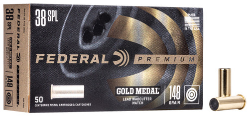 Federal GM38A Premium Gold Medal 38Special 148gr Lead Wadcutter 50 Per Box/20 Case                                                                                                                      