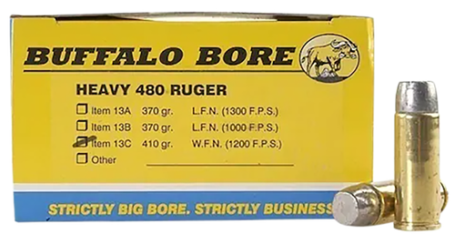 Buffalo Bore Ammunition 13C20 Heavy Strictly Business 480Ruger 410gr Wide Flat Nose 20 Per Box/12 Case                                                                                                  