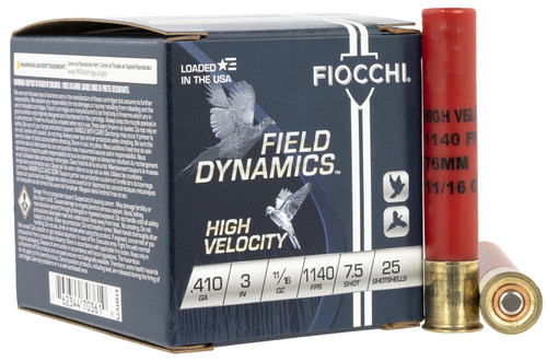 Fiocchi 410HV75 Field Dynamics High Velocity 410Gauge 3" 11/16oz 7.5Shot 25 Per Box/10 Case                                                                                                             