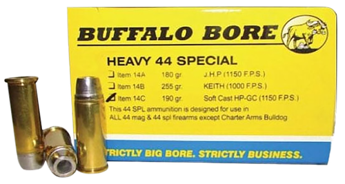 Buffalo Bore Ammunition 14C20 Heavy Strictly Business 44S&W Spl 190gr Soft Cast Hollow Point 20 Per Box/12 Case                                                                                         