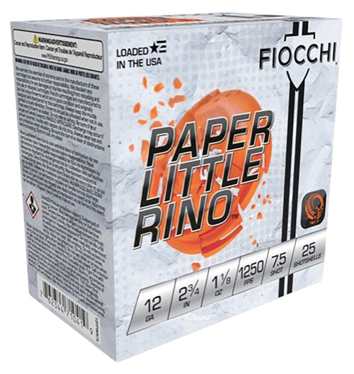 Fiocchi 12FPWR75 Paper Little Rino Extrema 12Gauge 2.75" 1 1/8oz 7.5Shot 25 Per Box/10 Case                                                                                                             