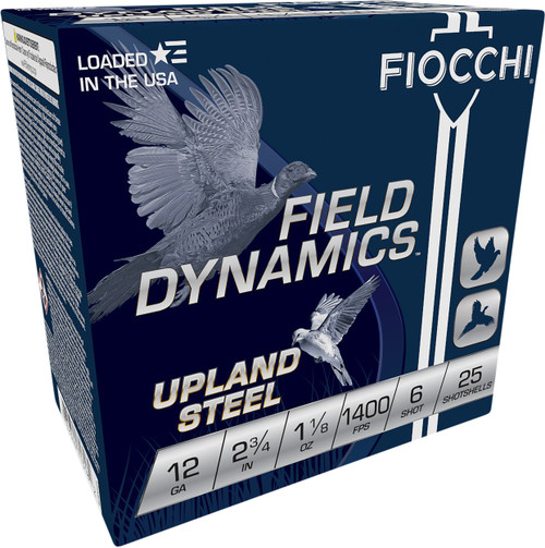 Fiocchi 12HVST6 Field Dynamics Upland Steel 12Gauge 2.75" 1 1/8oz 6Shot 25 Per Box/10 Case                                                                                                              