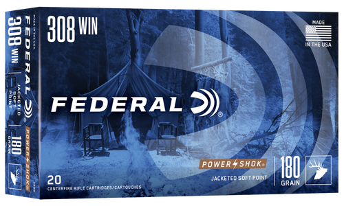 Federal 308B Power-Shok  308Win 180gr Jacketed Soft Point 20 Per Box/10 Case                                                                                                                            