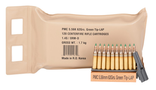 PMC 556(M55)BP X-Tac Battle Pack 5.56x45mmNATO 62gr Light Armor Piercing Green Tip 120 Per Box/5 Case                                                                                                   