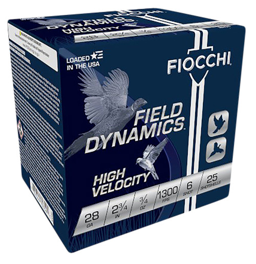 Fiocchi 28HV6 Field Dynamics High Velocity 28Gauge 2.75" 3/4oz 6Shot 25 Per Box/10 Case                                                                                                                 