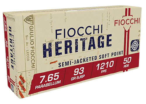 Fiocchi 765B Heritage  7.65x21mmParabellum 93gr Semi Jacketed Soft Point 50 Per Box/20 Case                                                                                                             