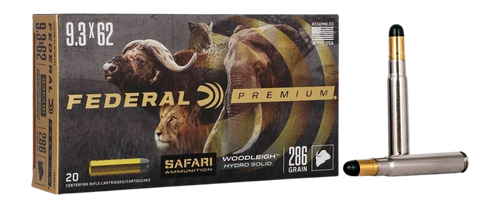 Federal P9362WH Premium Safari Cape-Shok 9.3mmx62Mauser 286gr Woodleigh Hydro Solid 20 Per Box/10 Case                                                                                                  