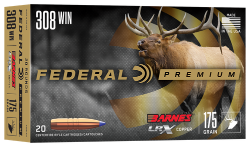 Federal P308LRX1 Premium  308Win 175gr Barnes LRX Lead Free 20 Per Box/10 Case                                                                                                                          