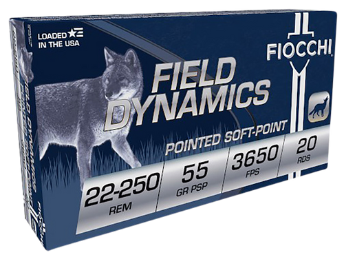 Fiocchi 22250B Field Dynamics  22-250Rem 55gr Pointed Soft Point 20 Per Box/10 Case                                                                                                                     